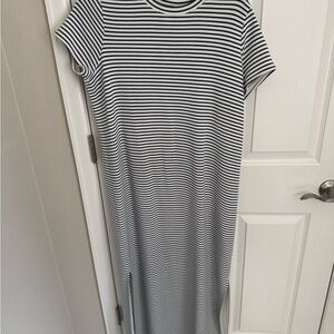 SPANX Navy and White Striped Maxi Dress
